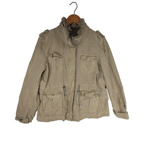 Vtg Levis Jacket Womens Beige Tan Button Up Retro Y2K Sz XL 2000s 90s Grunge Fur